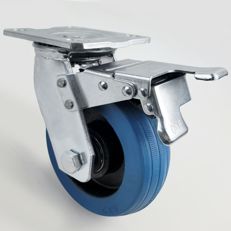 Iron core blue elastic rubber caster wheel
