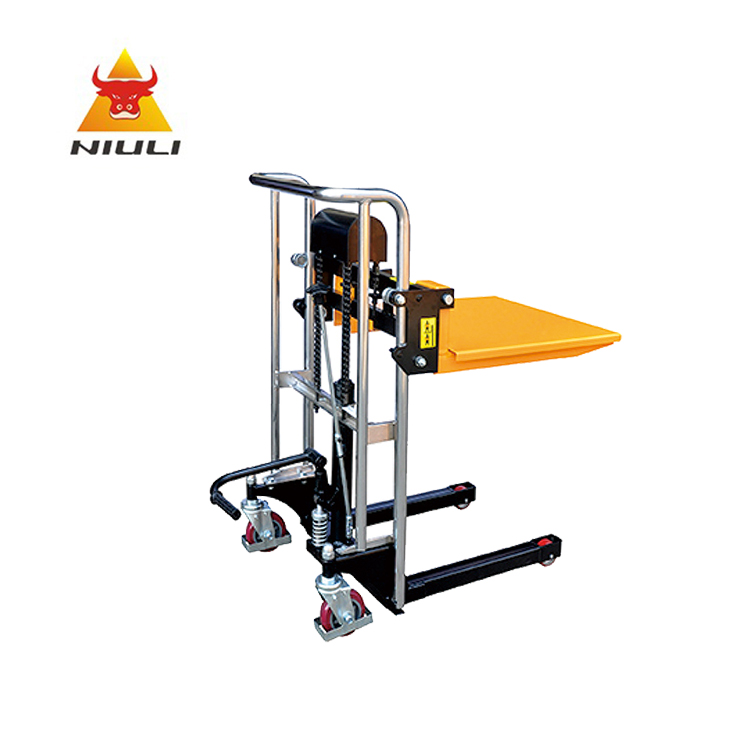 NIULI Small Hand Forklifts 400KG Capacity Portable Manual Pallet Stacker Hydraulic Pallet Stacker